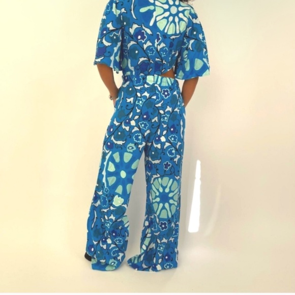 RHODE x Target Blue Zinnia Linen Blend Floral Print Cut-Out Jumper PLUS NWT - Picture 3 of 5